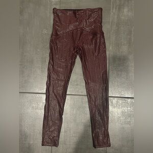 SPANX Maroon and Gold Patterned 7/8 Leggings - Small